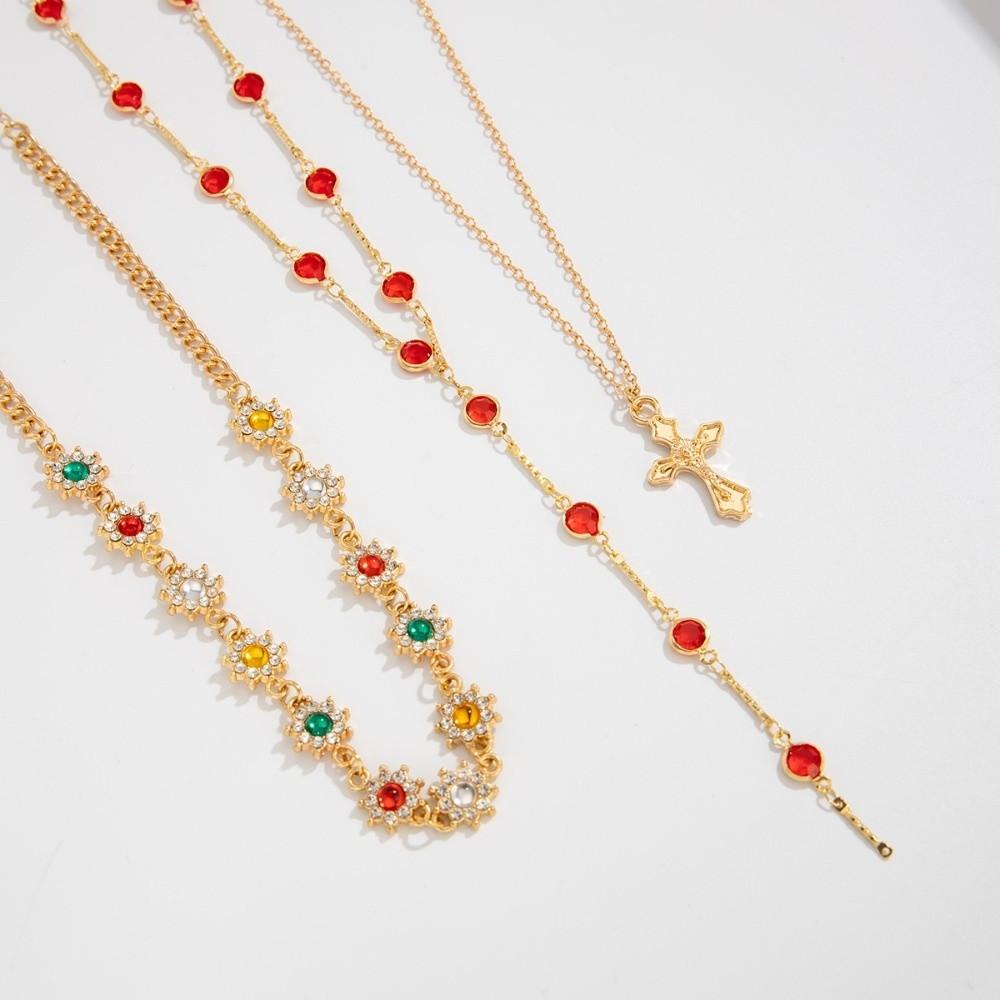 Rhinestone Metal Stacked Necklace Y2K Zinc Zinc Alloy Neck Pendant Beads Stacked Collarbone Chain Women