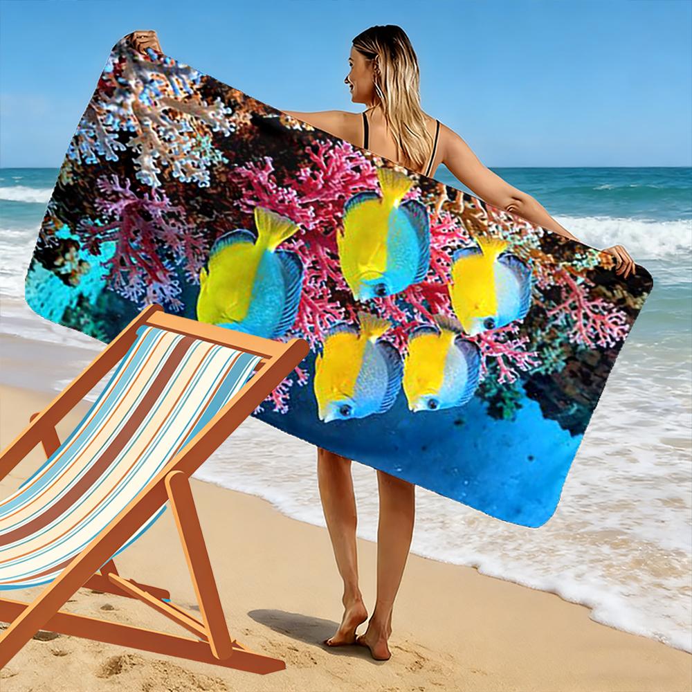 Colorful Tropical Fish and Coral Reef Design Beach towel quick-drying for travel outdoor sports jogging beach and swimming
