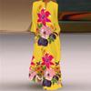 Spring Summer Women's Long Dresses V-Neck Long Sleeve Pocket Printed Loose Dresses