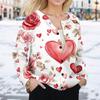 Women's Fashion Valentine's Day Printed Long Sleeve Cardigan Button Jacket