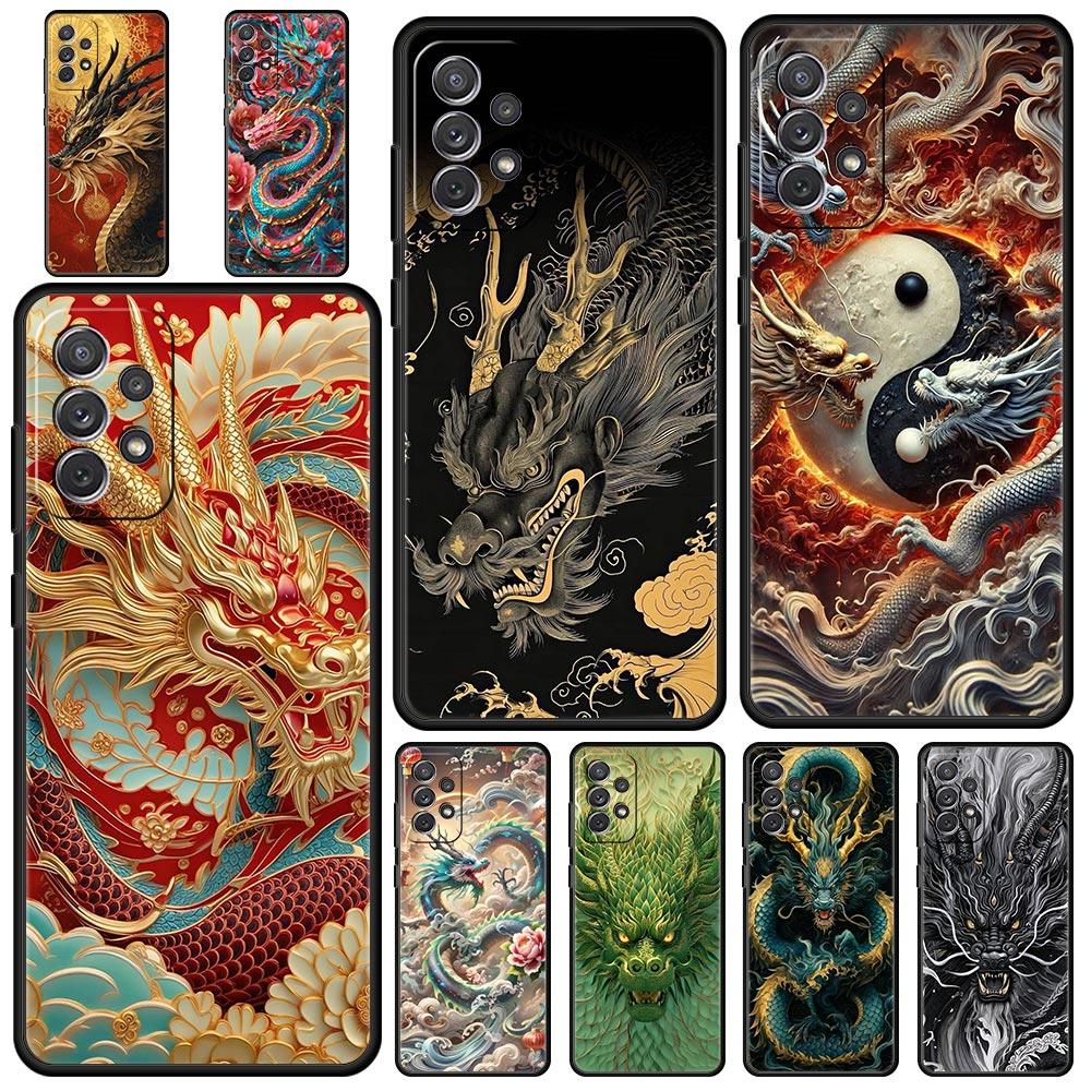 Чехол Chinoiserie Loong Цветочный Дракон для Samsung Galaxy A55 A35 A15 A14 A13 A25 A54 A51 A71 A72 A73 A32 A52 A41 Мягкий ТПУ