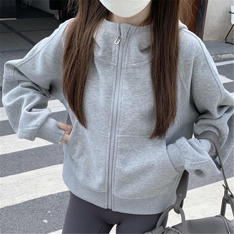 Womens Fitted Hooded Zip-Up Sweatshirt Jacket Short Length Warm Lined Casual Top