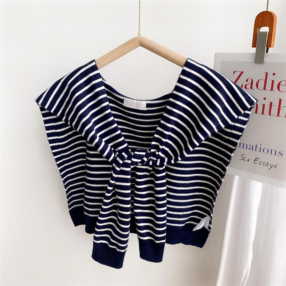 Women's Striped Knit Shawl: Spring/Autumn Collarless Vest Scarf for Air-Conditioned Rooms