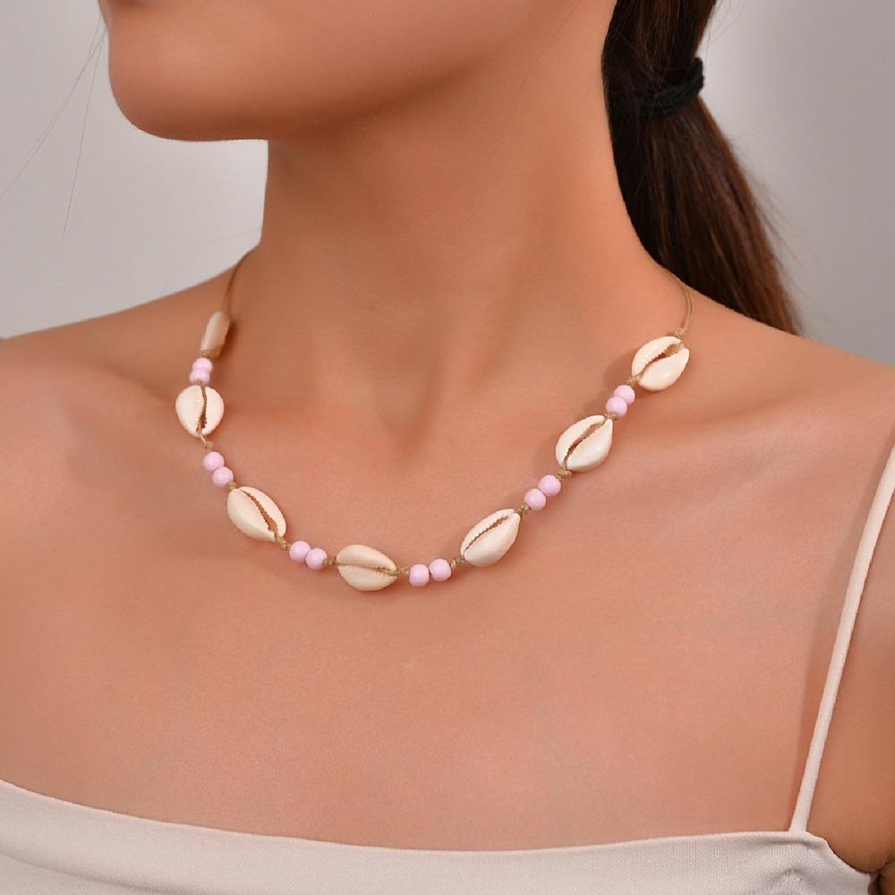 Shell Shell Beaded Necklace Adjustable Adjustable Neck Chain Minimalist Shell Braided Chain  Woman