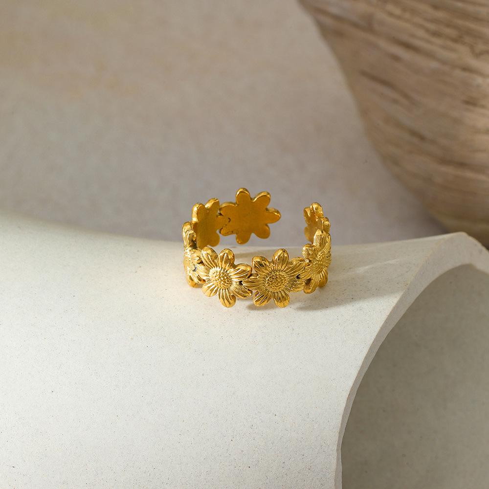 Регулируемое кольцо-цветок из нержавеющей стали с золотым покрытием для женщин - Прочное, устойчивое к потускнению, универсальный дизайн из титановой стали.