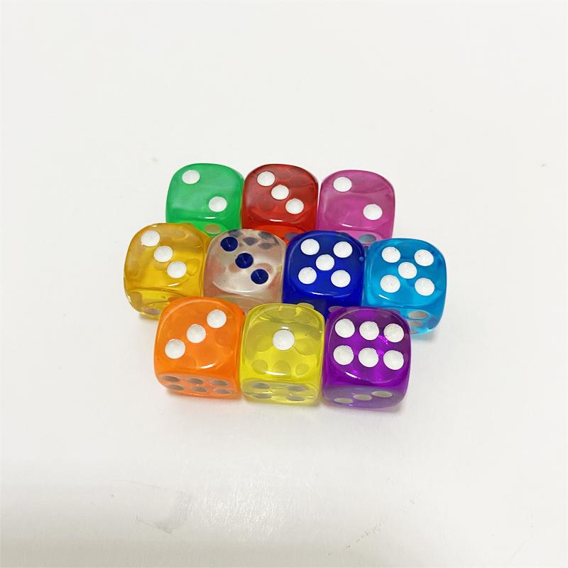 10Pieces/Lot 12mm Clear Acrylic 6 Sided D6 Point Dice With Round angle Dice For Club/Party/Family Board Games