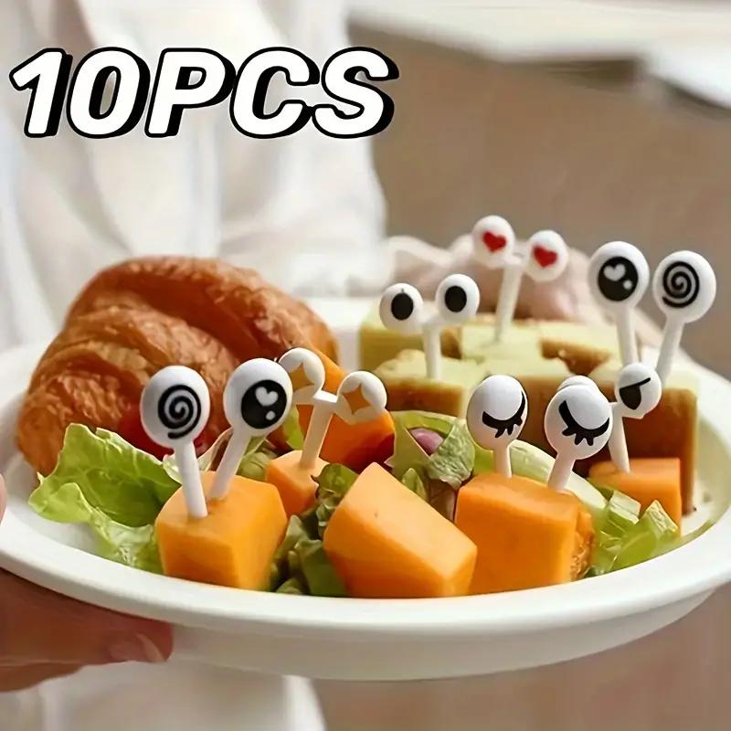 10 шт./набор, мультяшная милая детская фруктовая вилка из нержавеющей стали с маленькой керамической банкой, бытовые креативные безопасные детские фруктовые вилки