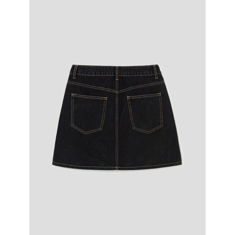 8SECONDS Front Slit Denim Mini Skirt Black