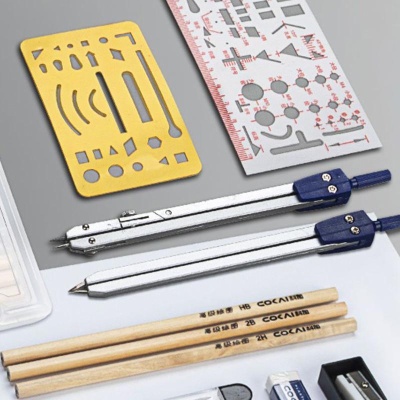 Mechanical Engineering Drafting Drawing Tool Set Industrial Design Toolkit with Pencil Sharpener Art Knife Rulers Compass Drawing Template