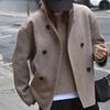 Осень-зима Женское повседневное однотонное шерстяное пальто Модная офисная женская свободная двубортная водолазка Демисезонная куртка