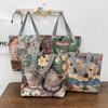 Large Capacity Ethnic Style Handbag Embroidery Animal Shoulder Bag Cute Cat Cloth Bag  Shopping