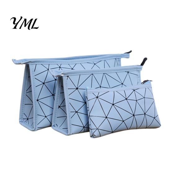 Large Capacity Makeup Pouch 3Pcs/Set Travel Bags, Waterproof Faux Leather Cosmetic Organizer Set Portable Geometric Toiletry Bags for Skincare,