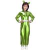 Girls Alien Halloween Costume Metallic Gloss Hood Long Sleeve Front Zipper Jumpsuit Fancy Dress Party Outfit