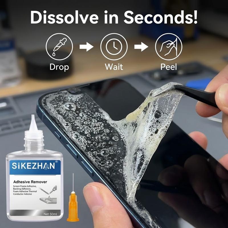 SiKEZHAN 50ml Phone Screen Adhesive Remover Liquid LCD Frame Back Cover Glue Cleaner Repair Kit Tool + Precision Injector Needle