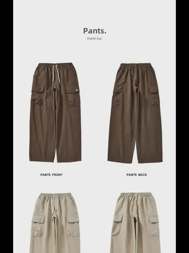 Однотонный мужской японский прямой комбинезон - модный гонконгский стиль, свободный крой, широкие повседневные брюки с карманами