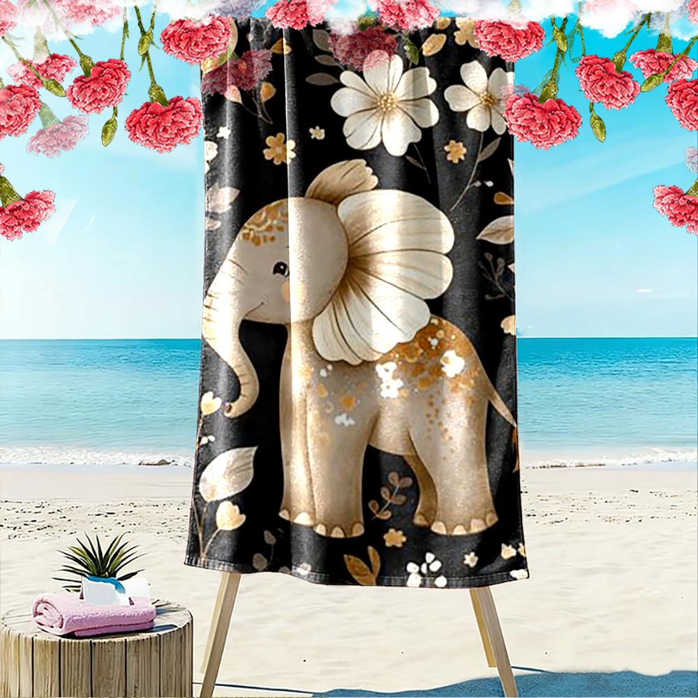 Cute Elephant with Floral Design Beach towel quick-drying for travel outdoor sports jogging beach and swimming