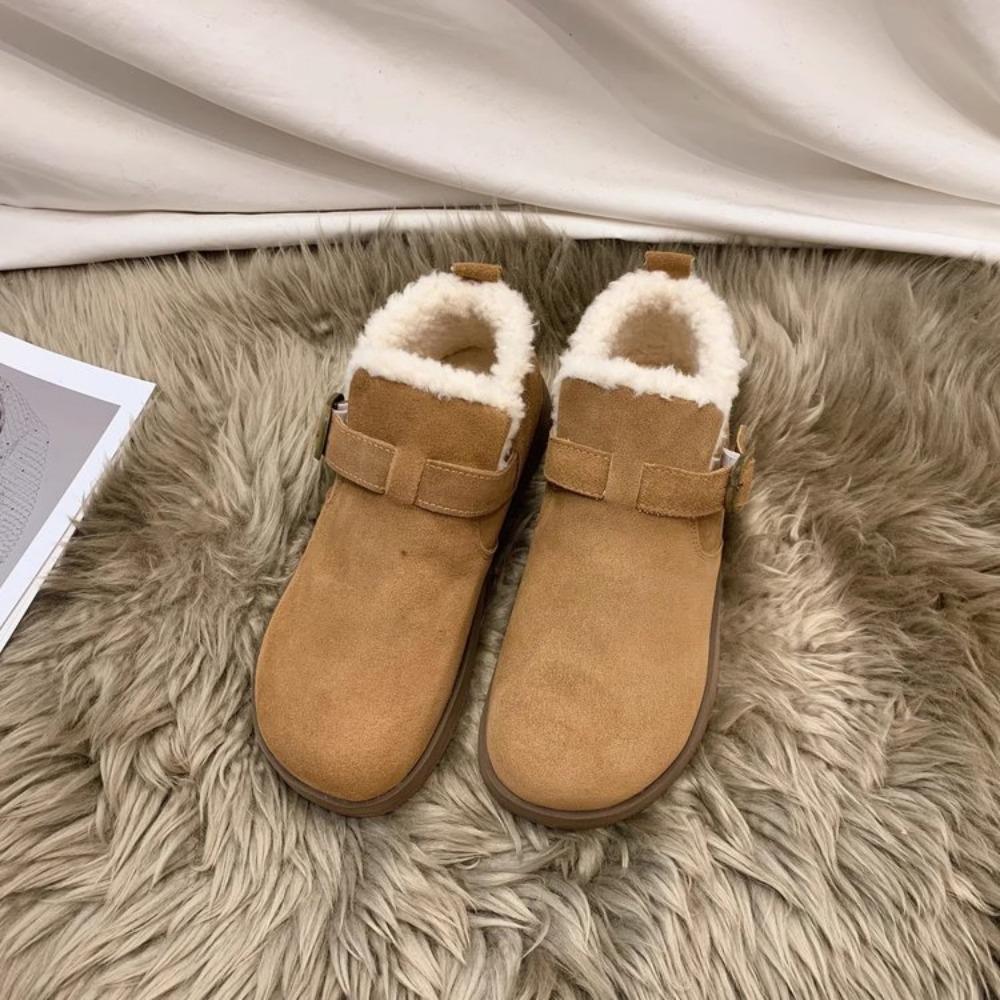 Shallow Mouth Casual Women's Shoes Women's Shoes Round Head Loafers Fur Autumn New Snow Boots Autumn and Winter Rubber PU