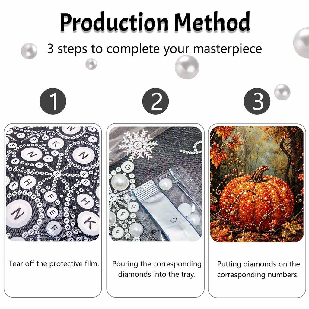 DIY Pearl and Diamond Painting Kit Autumn Pumpkin. suitable for beginners. fall harvest home wall decoration. handmade gift.