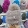 Autumn and winter rabbit hair twist knitted hat female autumn and winter fox hairball warm hat flower wool hat juvenile pullover hat