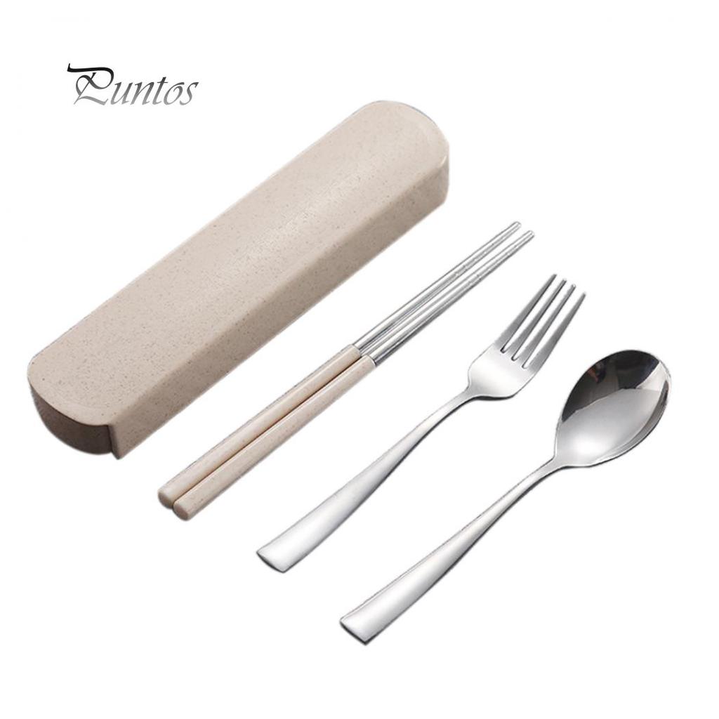 3шт портативная вилка, ложка, палочки для еды, посуда, набор столовых приборов для путешествий и кемпинга с коробкой