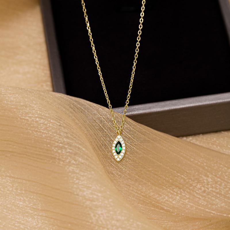 Ожерелье Banyan Tree S925 Silver Emerald Horus Eye - 14K Gold Plated Retro Clavicle Chain для женщин