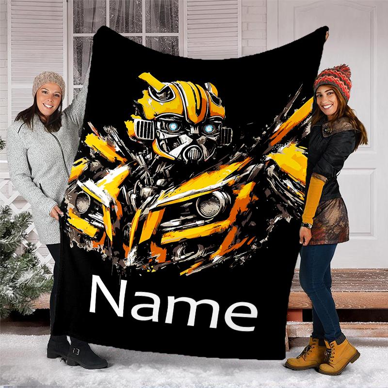 Personalized Custom Name Blanket - Bumblebee Print Design,Blanket for Sofa,Bed,Travel,Camping - Soft and Warm, Great Gift