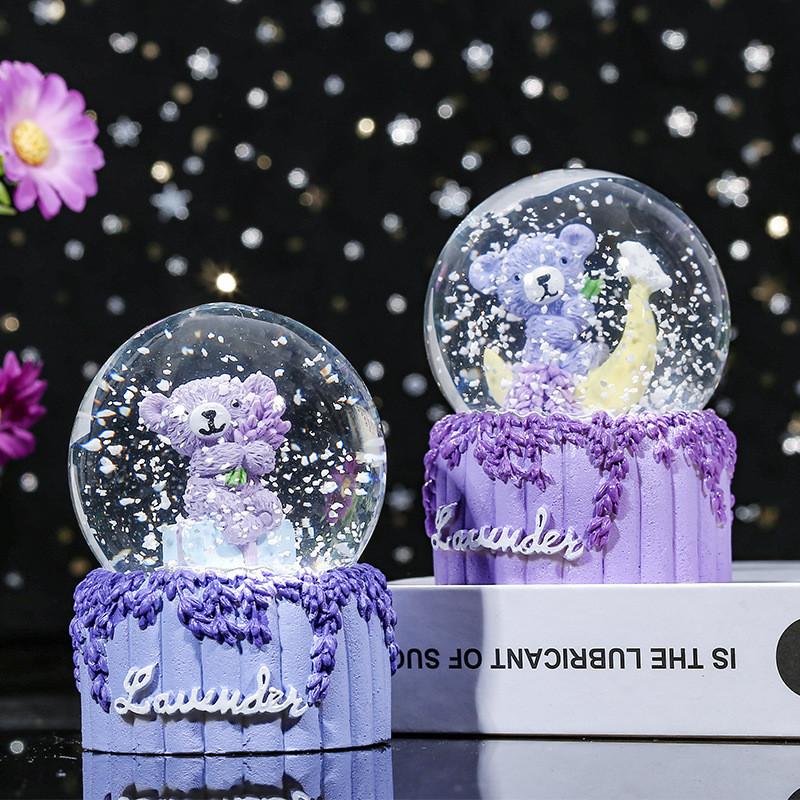 Милый фиолетовый лавандовый медведь, светящийся мини-кристальный шар, подарок на день рождения ребенка, настольное полимерное украшение