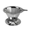 1 Set Coffee Funnel Filter Stainless Steel Coffee Dripper Heat-resistant Reusable Cone Filter for Home Kitchen