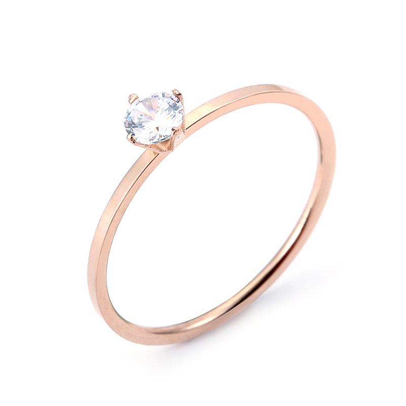 18k Rose Gold Korean Style Diamond Ring: Simple, Trendy, Thin Four-Prong Design for Women