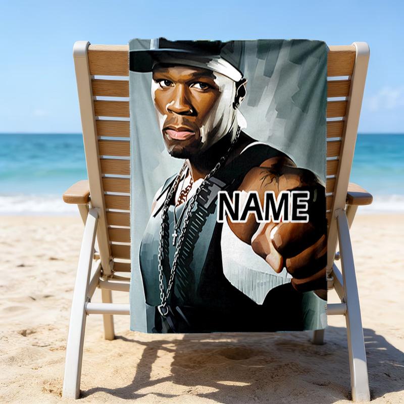 1pc Rapper2 Beach Towel with Custom Name, Beach/Swimming/Bath/Picnic/Camping Towel, Suitable for Seaside Beaches