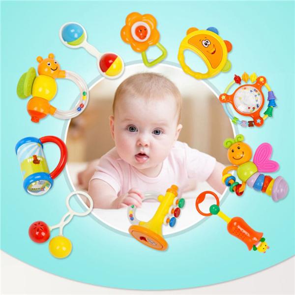 10pcs Baby Rattles Teether Set Durable Educational Latest Teether Rattle Gift Hand Rattles for Kids
