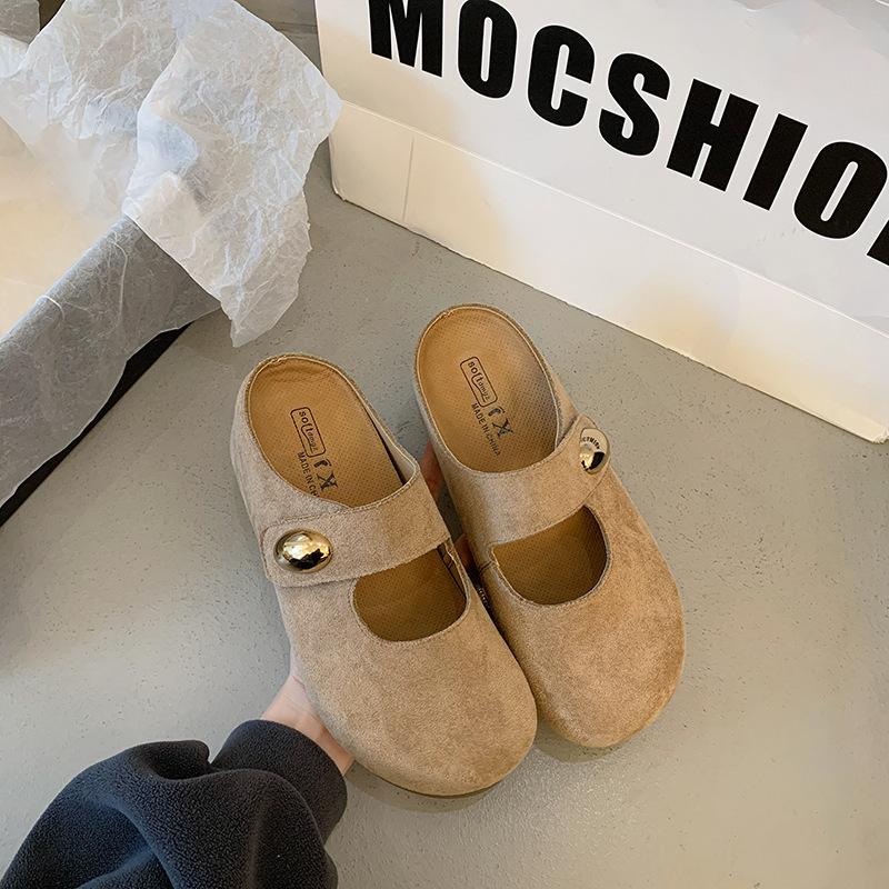Slippers Women's Summer Wear New Flat-bottomed Bag Head Half Slippers One-pedal Lazy Shoes Soft-soled Slippers