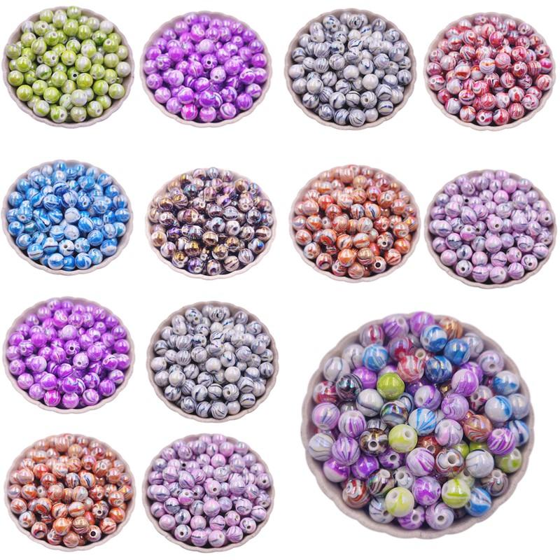 50Pcs/Bag 8/10/12/14mm Stripe AB Color Acrylic Loose Beads DIY For Jewelry Making Bracelet Necklace Crafted Accessories