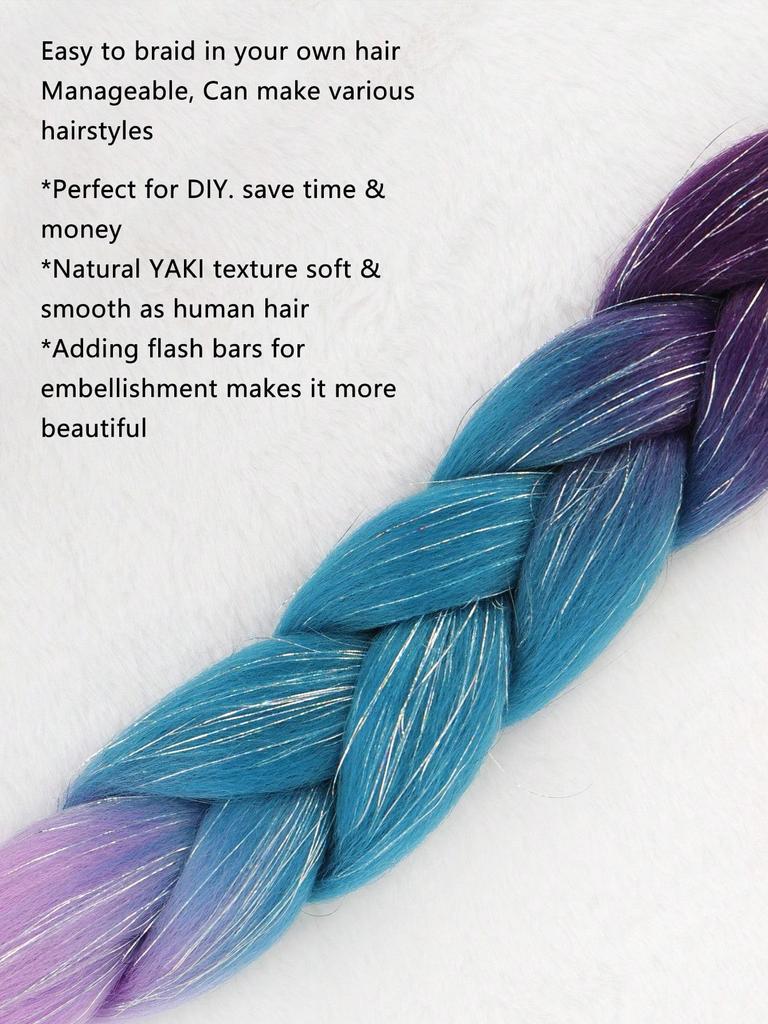 24-дюймовые синтетические волосы для плетения, микс, блестки, трехцветные синтетические волосы для наращивания, большие косички, 1 шт.