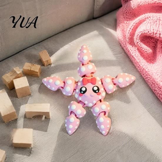 Poseable Starfish Figure 3D Printed Articulated Figure, Flexible Cartoon Fidget Toy, Sea Animal Ornament for Desktop Decor, Schoolbag Accessory