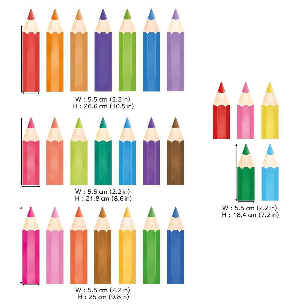 DECOWALL 27-Piece Rainbow Colored Pencil Static Window Stickers, Reusable Waterproof Glass Decals for Kids Room & Home Decor, No Adhesive, DIY Vinyl