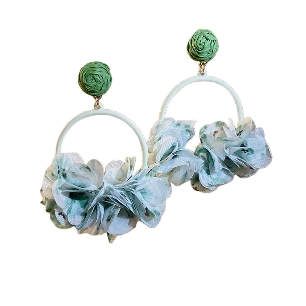 Colorful Fabric Flower Eardrop Sweet Exaggerated Earrings Fashion Mesh Flower Earrings Women
