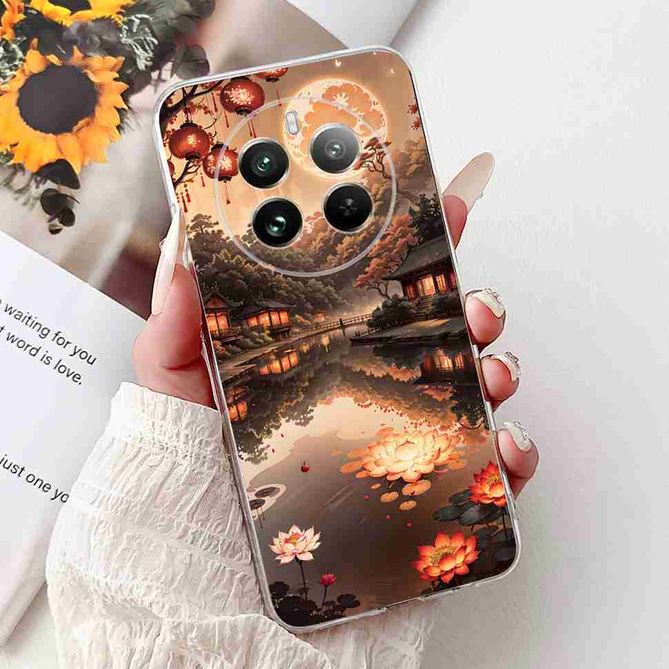 Для Realme 12 Pro RMX3842 6.7" Летний Лотос Милый Кот Мягкий Силиконовый ТПУ Чехол Для Realme 12Pro+ 12Pro Plus RMX3840 Защитный Бампер