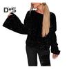 Women Tops Crew Neck Long Sleeve Back Tie Sexy Tops Loose Fit Solid Color Casual Blouse Party Daily Wear