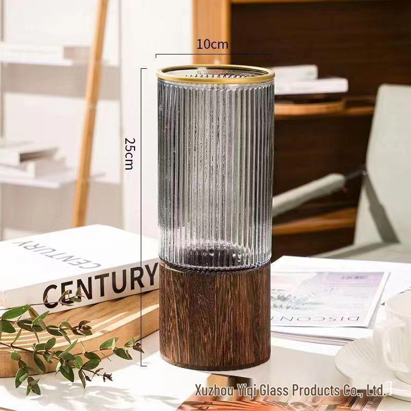 Скандинавская Роскошная Хрустальная Белая Стеклянная Ваза с Деревянной Подставкой для Живых Цветов - Декор для Гостиной