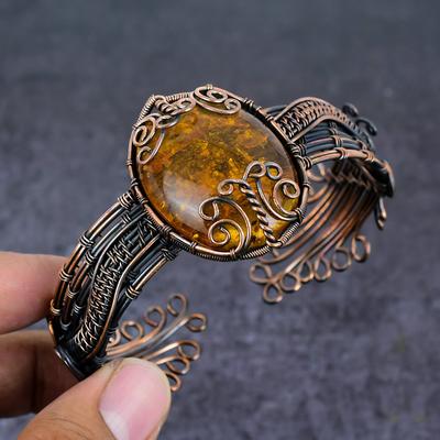 Браслет-манжета из натурального балтийского янтаря с медной проволокой, регулируемый a3o44