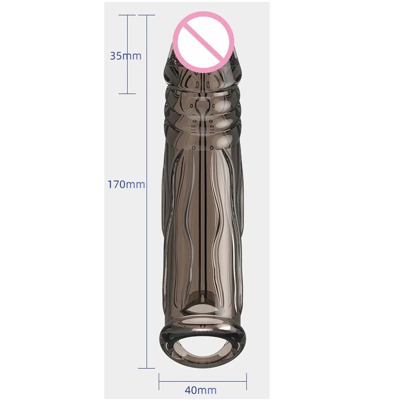 Male Delayed Ejaculation Extend Cock Soft Realistic Enlarger Penis Sleeve Condom Cockring Sex Toys Dildo Safety Silicone Dick