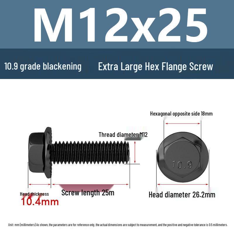 Yigu Grade 10.9 High-Strength Oversized Black Hex Flange Screw with Anti-Slip Washer (M6-M12)