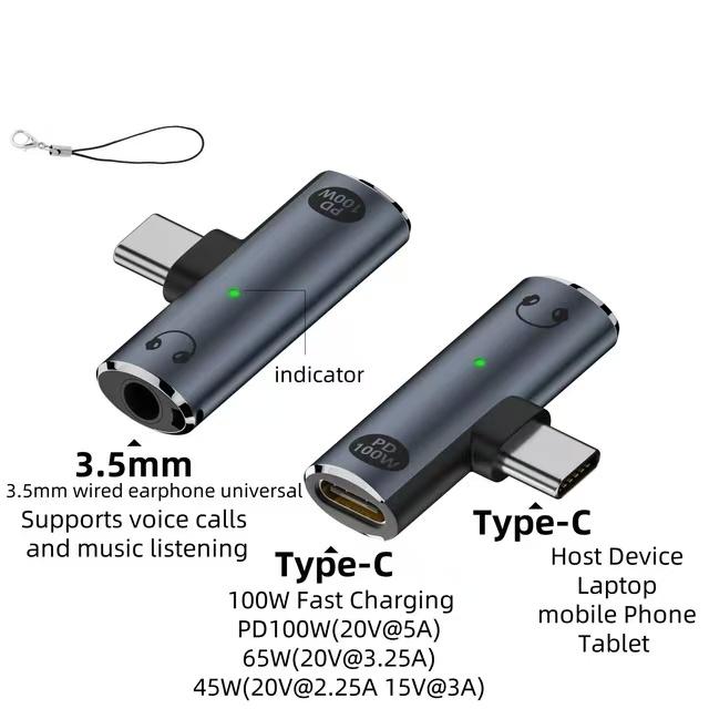 2 в 1 USB Type C аудиоадаптер PD 100 Вт 3,5 мм порт USB-C наушники конвертер мобильный телефон планшет для Xiaomi Huawei Realme iPhone 16 15 Pro max
