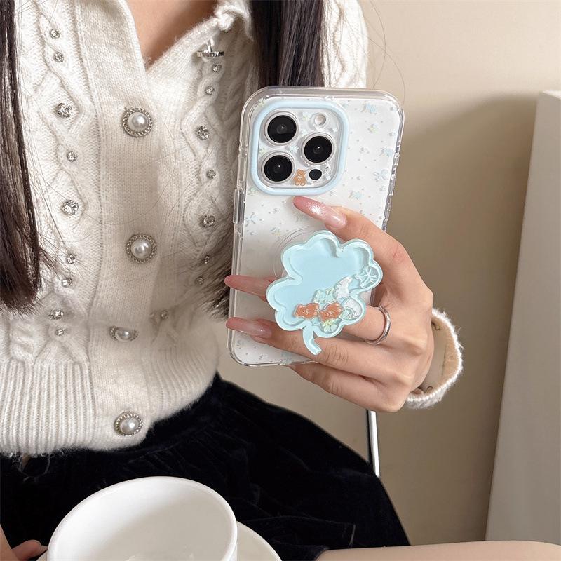 Korean Style Blue Floral 3D Little Bear Compatible Phone Case for iPhone 17/16 Pro Max/15 Pro
