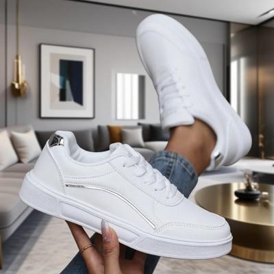Стильные белые низкие кроссовки для женщин Легкие Дышащие Модные Практичные Повседневные Туфли Трендовая Эстетика Беговые Кроссовки
