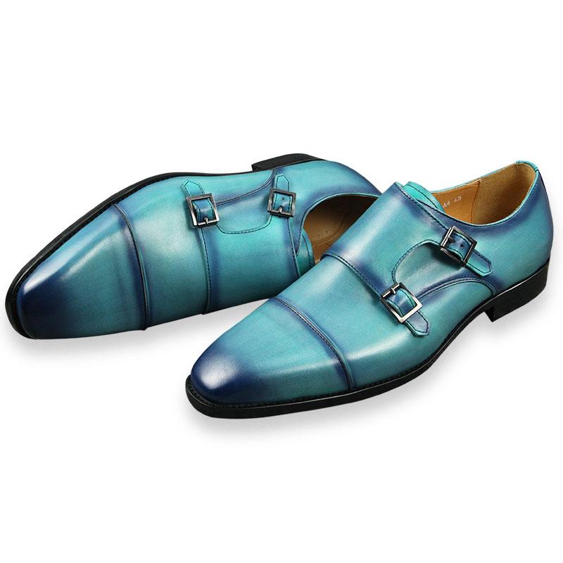 Модные туфли Deluex Monk Strap Penny Высококачественные ручной работы Слипоны Лоферы Офис Бизнес Мода Небесно-голубые Мужские туфли Натуральная кожа