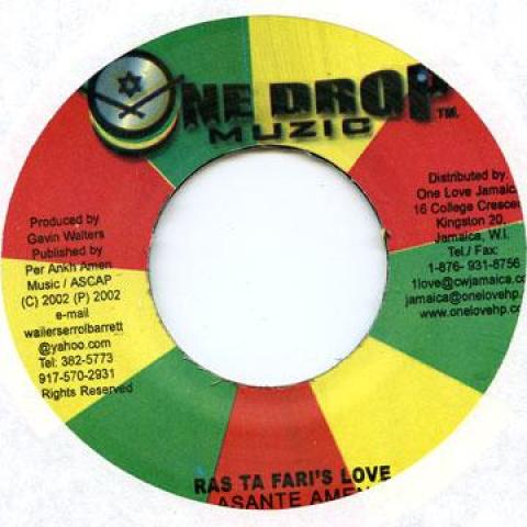7-дюймовая пластинка ASANTE AMEN - Ras Ta Fari's Love One Drop 2002 Ямайка Регги, Ска и Даб