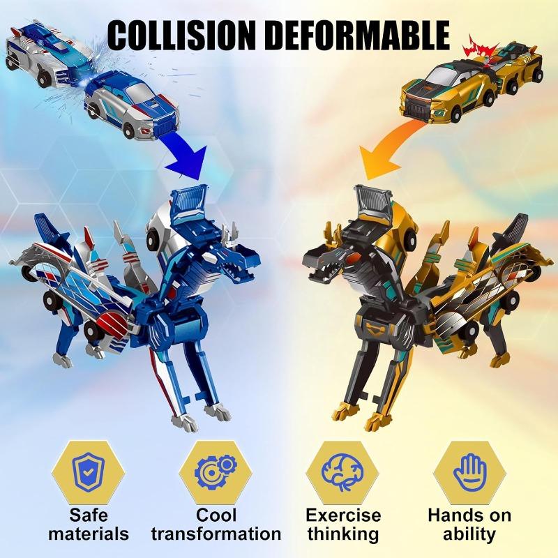 2-in-1 Collision Transformation Dinosaur Car Toy Deer Car Toy |Magnetic Cars Convertible Robot Toys|DinosaurToys for Kids