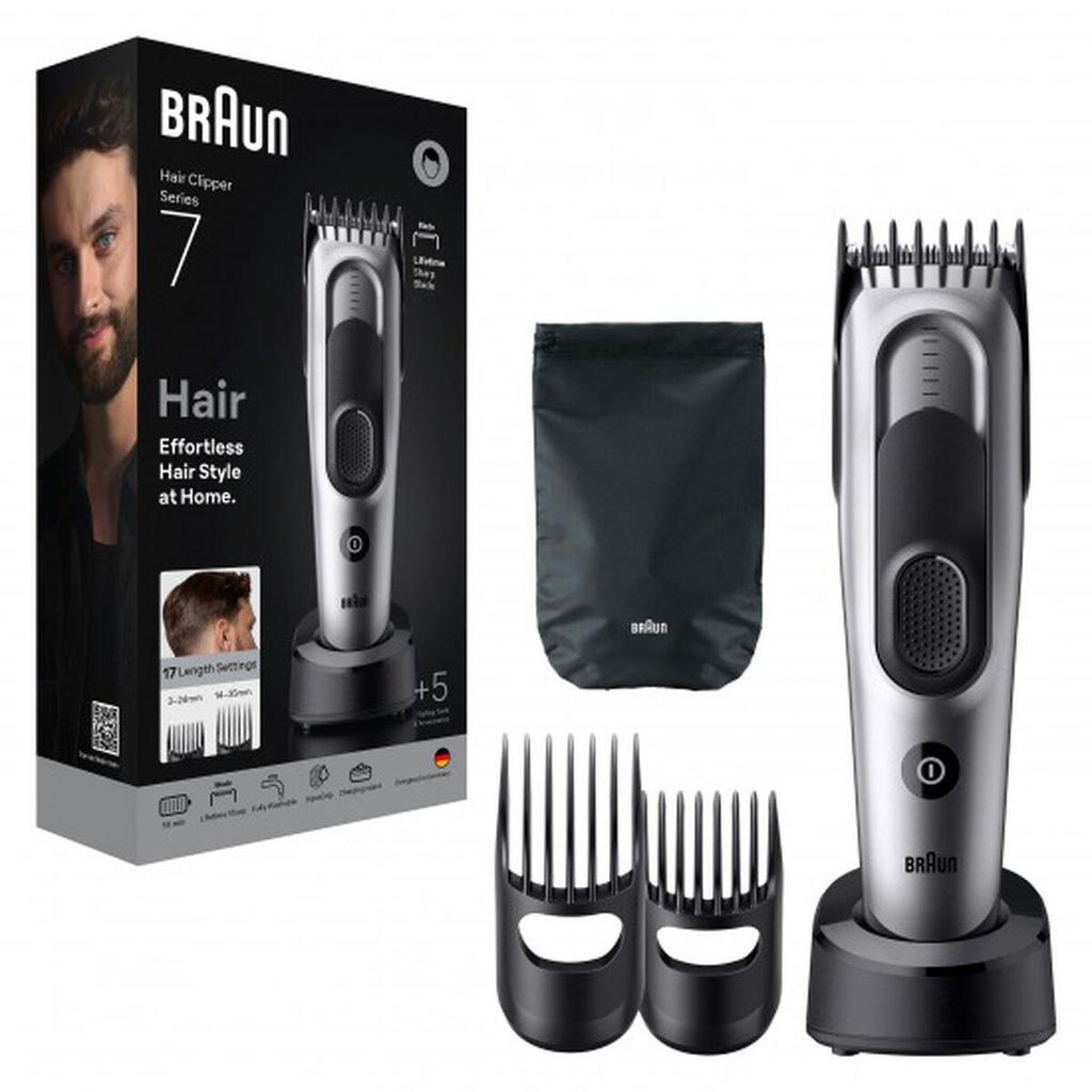 Braun HC7590 Hair Clipper 50 min runtime Black and Silver